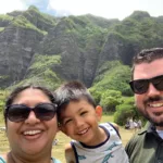 Tina Mistry family in hawaii in front of mountain