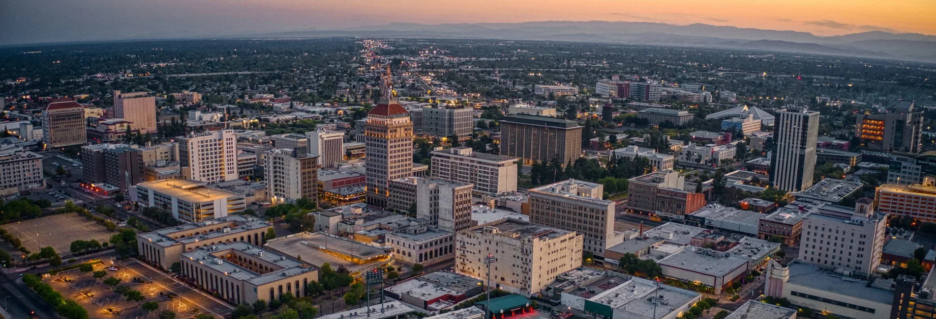 Downtown Fresno, California at dusk