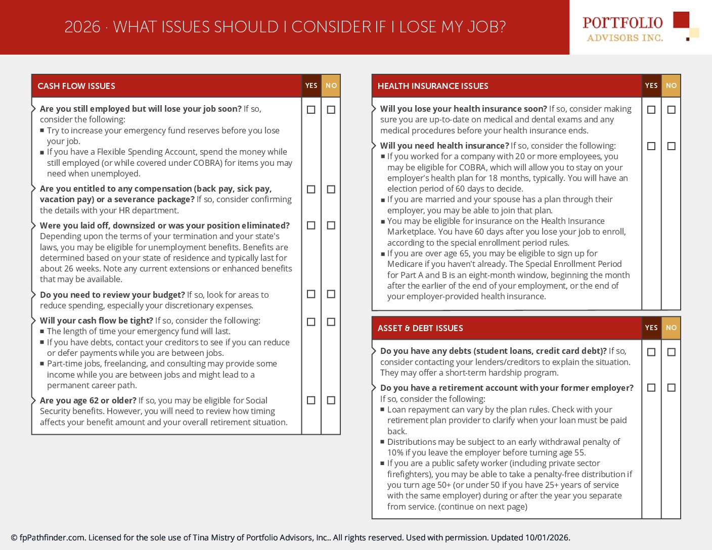 What Issues Should I Consider If I lose My Job?